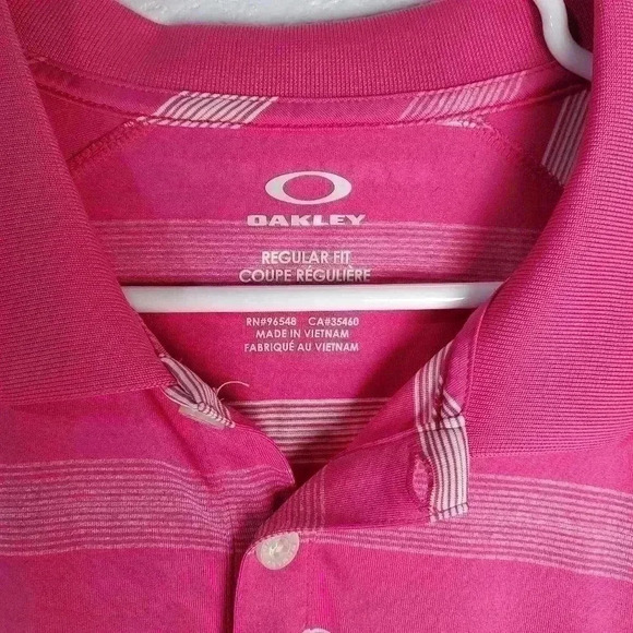 Oakley Hydrolix Pink Striped Regular Fit Collared Golf Polo Shirt XL - Picture 4 of 8